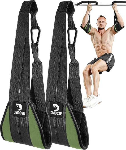 DMoose Fitness Hanging Ab Straps for Pull Up Bar & Core Strength Training - Soft Padded Exercise Straps for Ab Swing & Leg Raises, Hang Bar Strap with 2 Steel Carabiners - Abs Equipment for Home & Gym