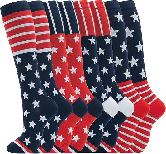 Compression Socks for Women Men Circulation Knee High 8 Pairs for Nurses, Running, Travel, Athletic