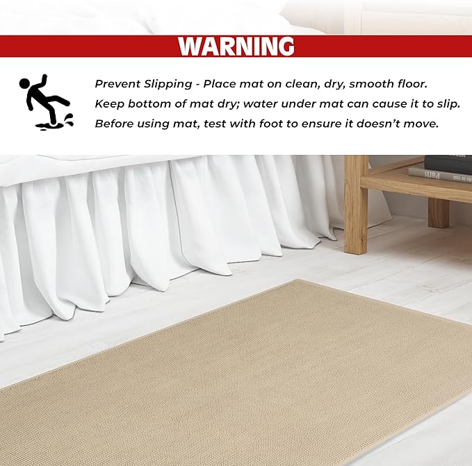 Cotton Paradise 100% Cotton Non Slip Bath Mats for Bathroom, 17x24 inch Soft Absorbent Quick Dry Machine Washable Floor Bath Mat, Beige