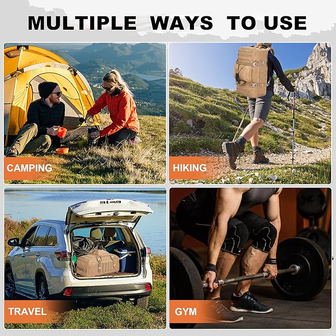 Gym Bag Duffle Bags Backpack Travel Duffle Bag with Weekend Overnight Bag for Outdoor Tactical Sports Travel Camping Hunting (Coyote, 60L)