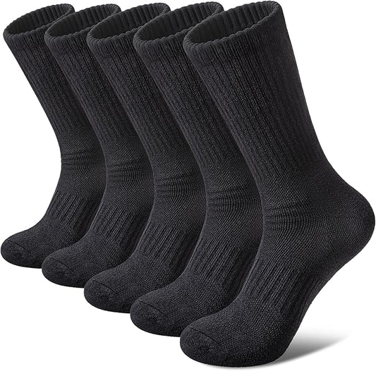 FNOVCO Women's Hiking Walking Running Crew Socks Thick Cushioned Athletic Compression Socks 5 Pairs