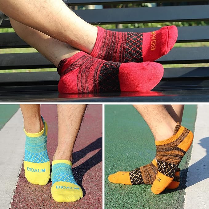 BIOAUM Cushioned Men's Ankle Socks, 6 Pairs Cotton Athletic Sport Breathable Low Cut Socks for Running Size 8-9.5/10-13/12-14