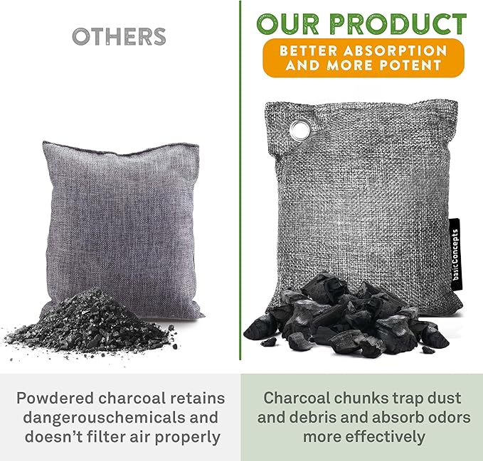 Charcoal Odor Absorber for Strong Odor (Large, 12 Pack, 100g each), Perfect for Smelly Shoes, Bamboo Charcoal Air Purifying Bag, Activated Charcoal Odor Absorber for Closet, Shoe, Car, Odor Deodorizer