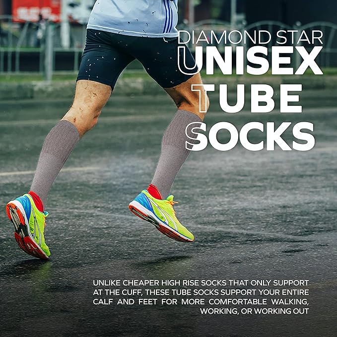 Diamond Star Men's 6 Pack Athletic Tube Socks Running Sports OVER THE CALF Full Cushioned Premium Soft Cotton Big and Tall