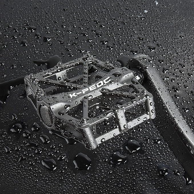 Bike Pedals 9/16 for MTB, Mountain Road Bicycle Flat Pedal, with 16 Anti-Skid Pins -Universal Lightweight Aluminum Alloy Platform Pedal for Travel Cycle-Cross Bikes etc