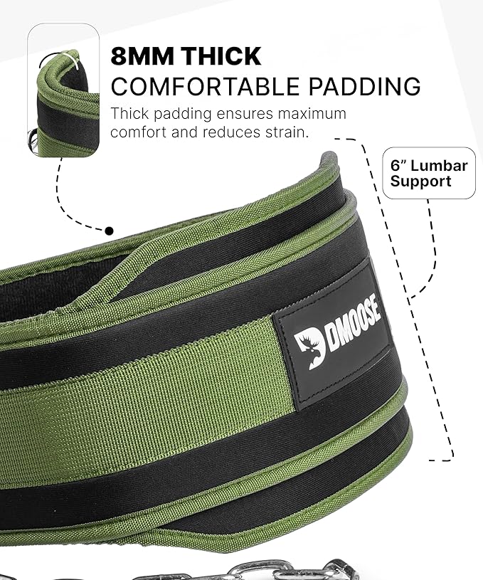 DMoose Fitness Dip Belt for Weight Lifting, Pullup, Squats & Dips - 36" Robust Steel Chain, Comfortable Neoprene Padding Supports 350lbs - Gym Weight Belt for Strength Training Workout & Weightlifting