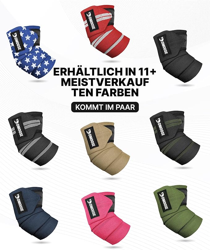 DMoose Fitness Elbow Wraps for Weightlifting (Pair) 40" Adjustable Brace for Joint Support, Pain Relief & Tendonitis - Elbow Straps for Weight Lifting, Bench Press & Gym Workouts, Band for Men & Women