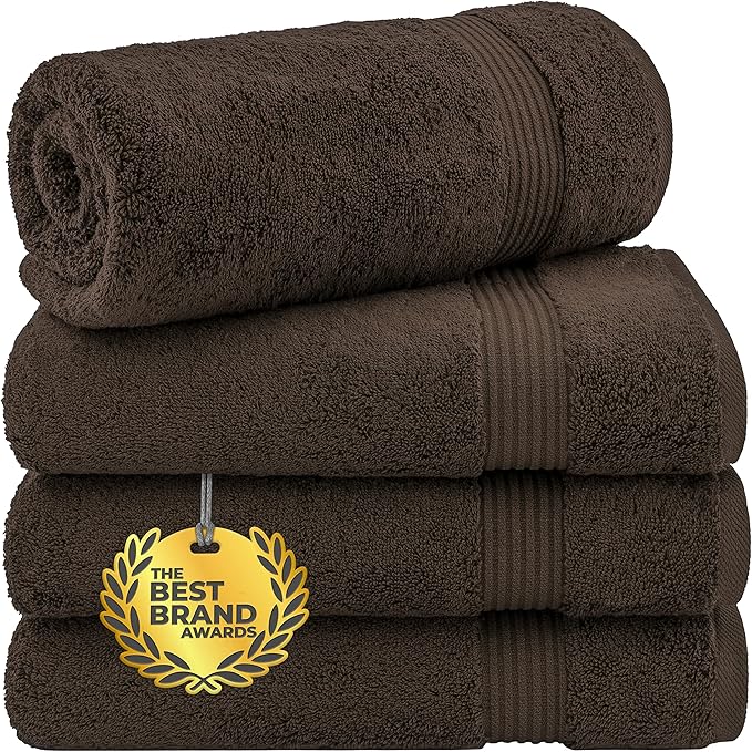 Cotton Paradise 4 Piece Turkish Bath Towels for Bathroom, 100% Cotton Extra Large Soft Plush Towels Bathroom Set, Brown