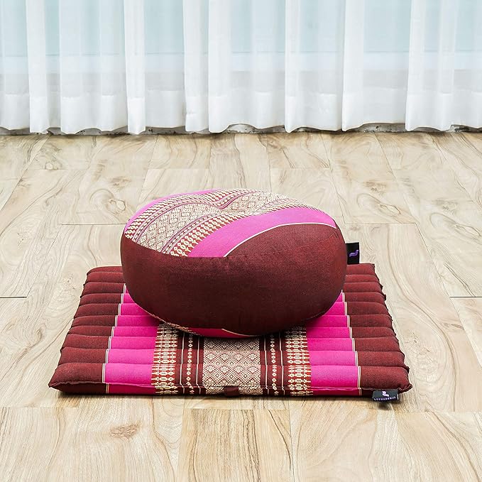 Leewadee Meditation Cushion Set – 1 Small Zafu Yoga Pillow and 1 Small Roll-Up Zabuton Mat Filled with Kapok