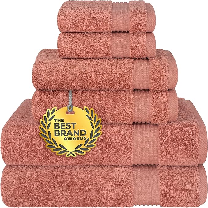 Cotton Paradise 6 Piece Towel Set, 100% Cotton Soft Absorbent Turkish Towels for Bathroom, 2 Bath Towels 2 Hand Towels 2 Washcloths, Coral Towel Set