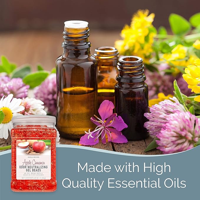 SMELLS BEGONE 48 oz Odor Eliminator Gel Bead Refill - Eliminates Odors from Bathrooms, Cars, Boats, RVs & Pet Areas - Air Freshener - Made with Essential Oils - Apple Cinnamon Scent