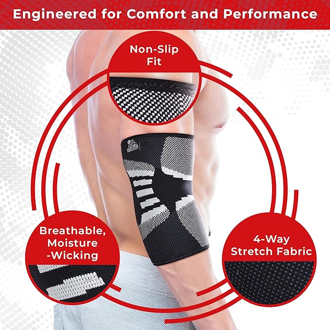Nordic Lifting Elbow Compression Sleeves (1 Pair) for Men & Women - Support for Pain Relief, Tendonitis, Golfer’s & Tennis Elbow - Weightlifting Brace for Workout, Arm & Joint Recovery
