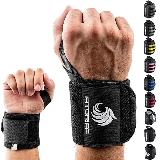 Fitgriff® Wrist Wraps for Weightlifting (18") Heavy-Duty Support for Gym, Bench Press, and Pushups (1 Pair) - for Men and Women (Black Original)
