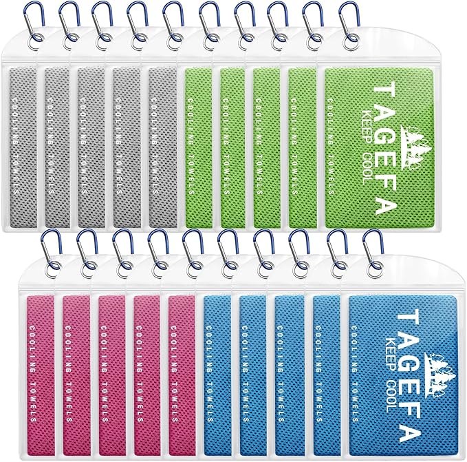 Cooling Towels 20 Pack, 40"x 12" Cooling Rags Neck Wraps for Sports with Carrying Pouch, Gym Cooling Neck Towels for Hor Weather, Sweat, Fitness, Travel