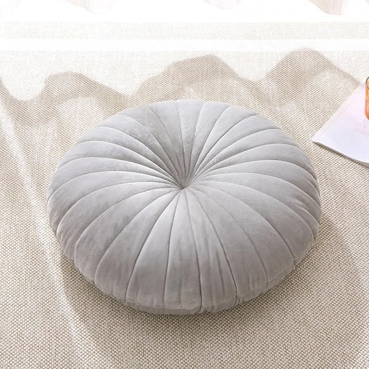 Floor Pillow Meditation Cushion Round Large Floor Pillows Seating for Adults, Velvet Thick Floor Cushions for Yoga Living Room Balcony Outdoor Tatami 18inch（Grey）