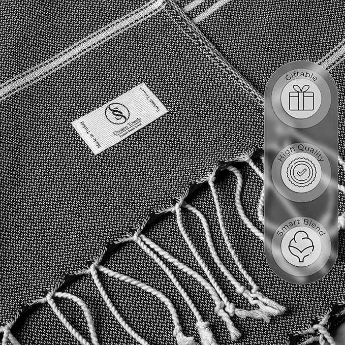 Turkish Beach Towel Absorbent & Quick Dry Oversized (39" x 71") - Decorative, Versatile and Functional as Gym, Travel and Bath Towels, Outdoor, Beach, Picnic Blanket - Antest Grey