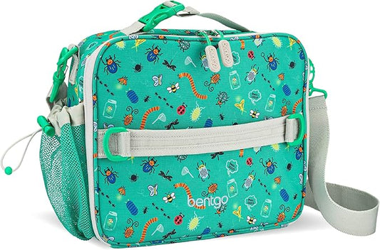 Bentgo Kids Lunch Bag - Durable, Double-Insulated Lunch Bag for Kids 3+; Holds Lunch Box, Water Bottle, & Snacks; Easy-Clean Water-Resistant Fabric & Multiple Zippered Pockets (Bug Buddies)