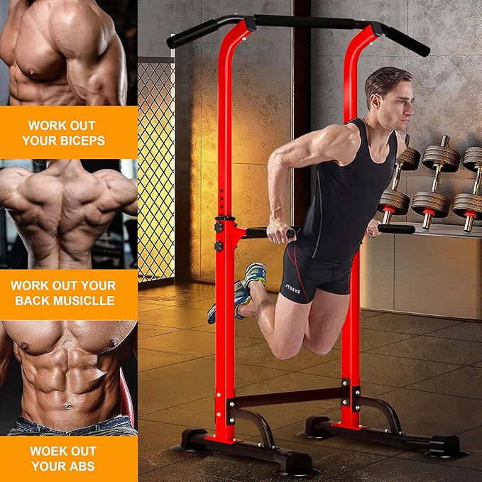 DlandHome Power Tower Pull Up Dip Station Multi-Function Fitness Equipment for Strength Training Adjustable Height Dip Stand for Home Gym