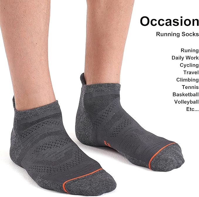CS CELERSPORT 6 Pack Men's Running Ankle Socks with Cushion, Low Cut Athletic Sport Tab Socks