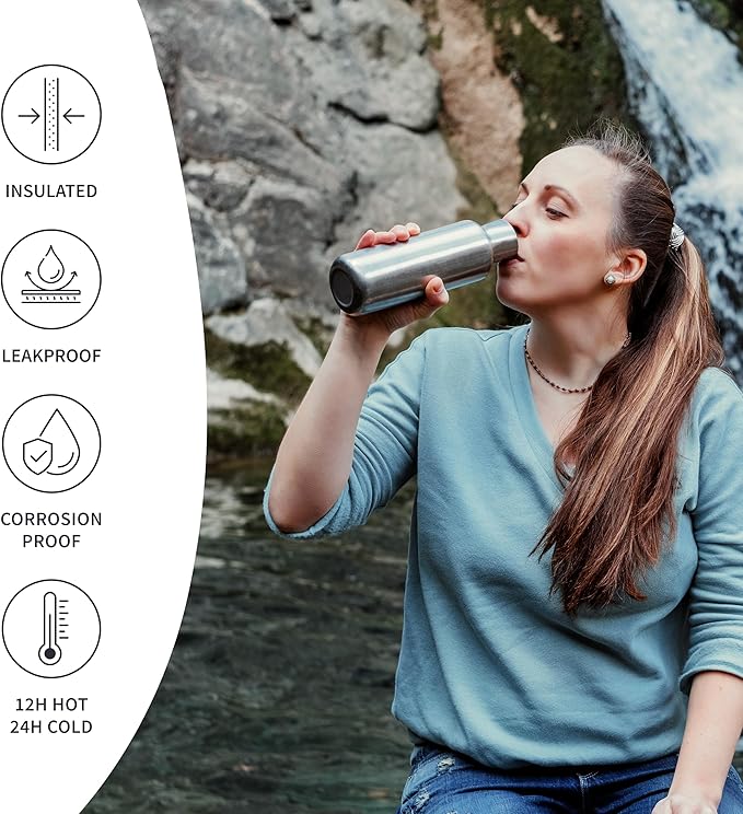 Bambaw Insulated Metal Water Bottles | Small Water Bottle 350 ml | Leakproof Water Bottle | Kids Stainless Steel Water Bottle | Thermal Bottles | Metal Water Bottle Kids | Eco Water Bottle 350ml