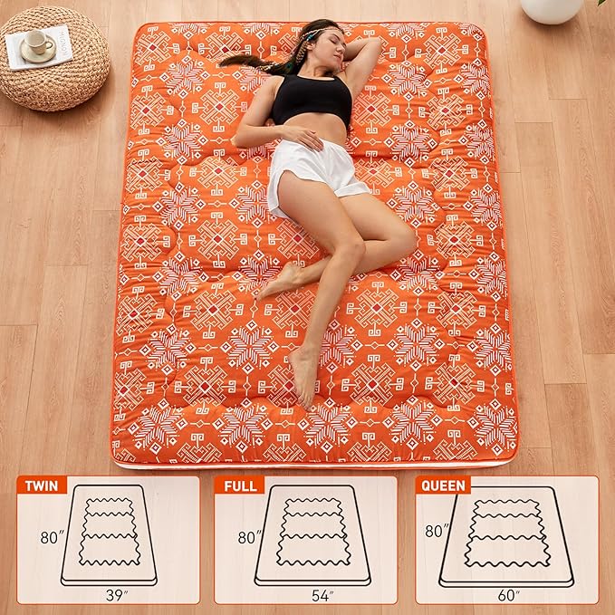 Dr.Futon Japanese Floor Futon Mattress Extra Thick Folding Roll Up Bed Topper Mat for Guest,Lounger and Tavel