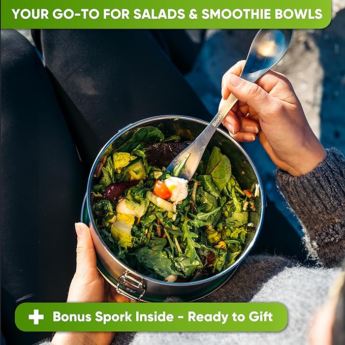 Blockhütte Metal Lunch Container 40oz with Spork, Bento Box Adult Metal BPA Free, Stainless Lunch Box for Work Dishwasher Safe, Stainless Steel Food Storage Containers Leakproof