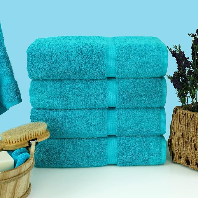 Chakir Turkish Linens | Hotel & Spa Quality 100% Cotton Premium Turkish Towels | Soft & Absorbent (4-Piece Bath Towels, Aqua)