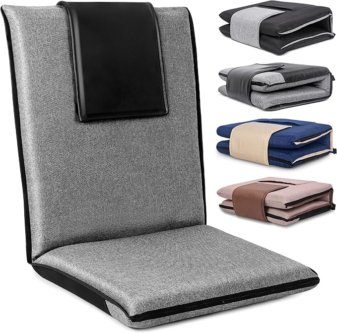 Floor Chair with Water Repellent Fabric 14-Position Adjustable Floor Chair with Back Support Portable Floor Seat for Adults Foldable Meditation Seat with Washable Cover (Dark Grey)