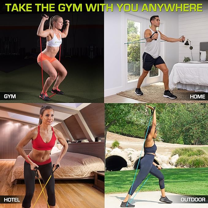 ProsourceFit Single Stackable Resistance Bands with Door Anchor and Exercise Guide, 8-12 LB, Heavy Duty Fitness Tube for Full-Body Exercises and Home Workouts, Red