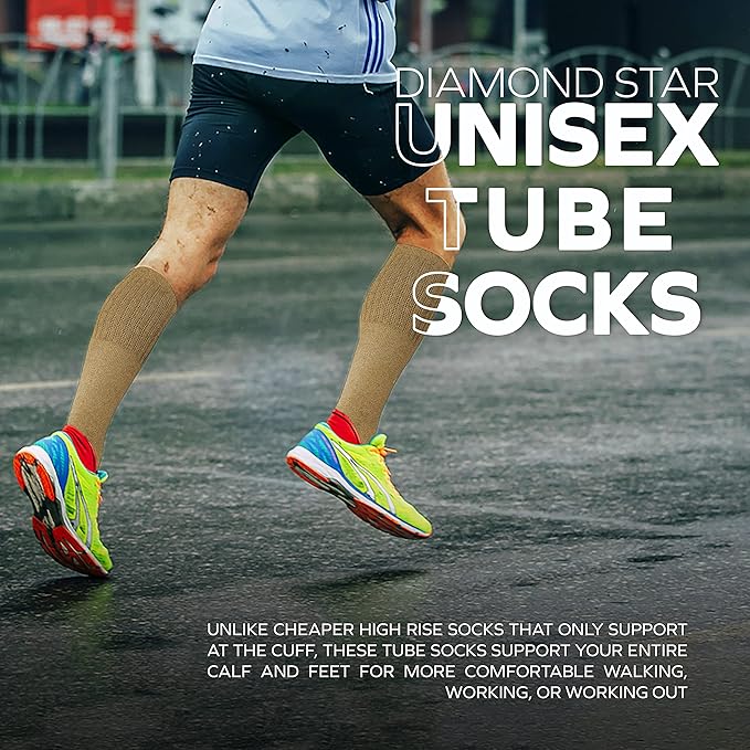 Diamond Star Men's 6 Pack Athletic Tube Socks Running Sports OVER THE CALF Full Cushioned Premium Soft Cotton Big and Tall
