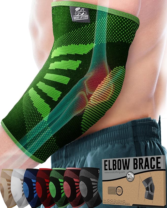 Nordic Lifting Elbow Compression Sleeves (1 Pair) for Men & Women - Support for Pain Relief, Tendonitis, Golfer’s & Tennis Elbow - Weightlifting Brace for Workout, Arm & Joint Recovery