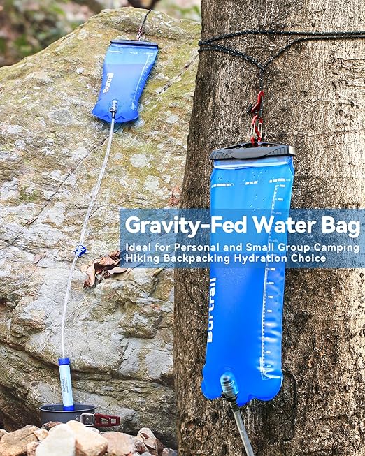 Gravity Water Bag, 3L Water Bag Compatible with Water Filtration System, Portable Gravity-Fed Water Bag for Camping Hiking Backpacking, Foldable & Hangable