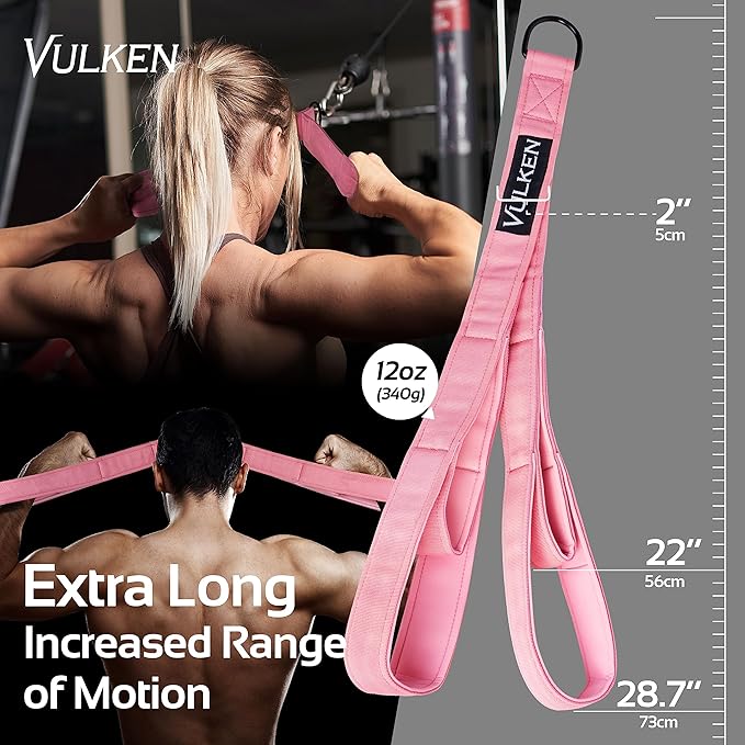 Vulken Tricep Rope Cable Attachment. 28.7 Inch & 22 Inch Two Lengths Built in One Pull Down Rope, Black & Pink