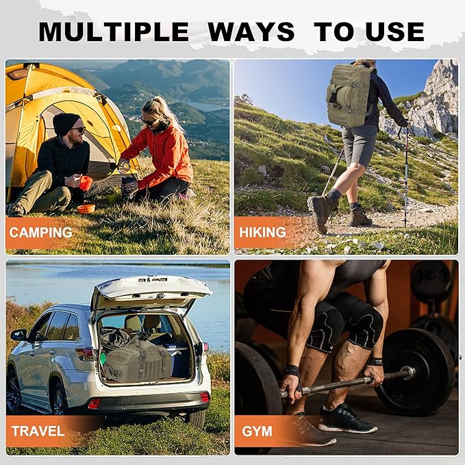 Gym Bag Duffle Bags Backpack Travel Duffle Bag with Weekend Overnight Bag for Outdoor Tactical Sports Travel Camping Hunting (Green, 60L)