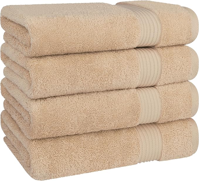 Cotton Paradise 4 Piece Turkish Bath Towels for Bathroom, Extra Large Soft Plush Towels Bathroom Set, Beige