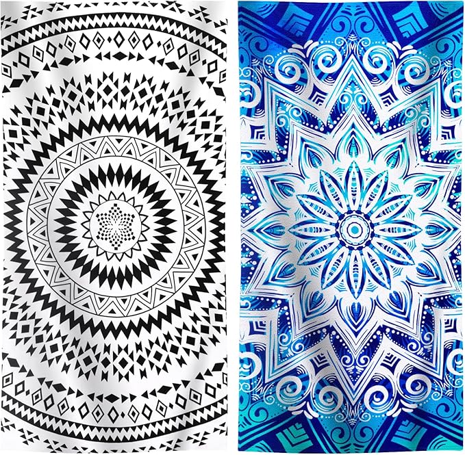 Genovega 2 Packs Oversized Beach Towel Set 36 x 72 in Large Big Pool Camping Swim Clearance Soft Towels Travel Essentials Accessories Vacation Necessities Adult Gifts Women Men Boho White Black