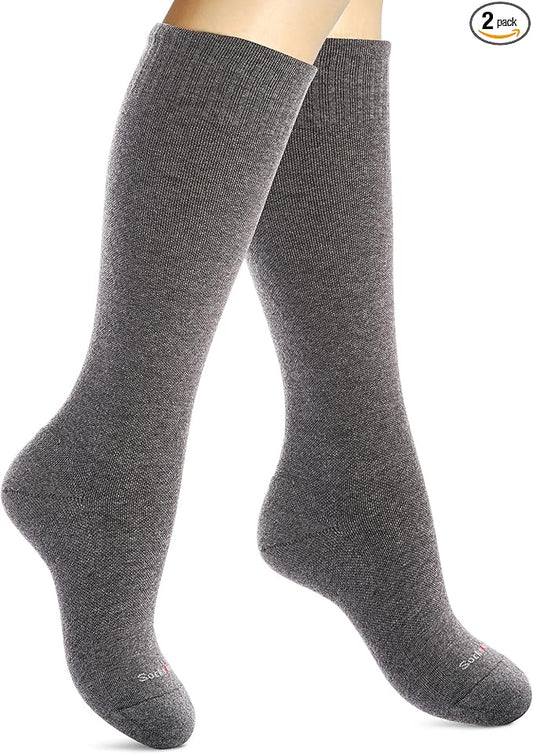 Cotton Compression Socks for Women & Men. 15-20 mmHg Support Knee-High Charcoal Gray X/W