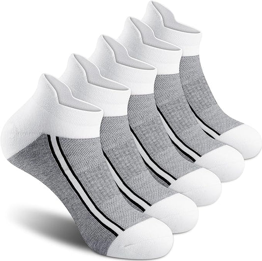 Gonii Men's Running Athletic Ankle Socks - Thick Cushioned Low Cut Socks (5 Pairs)