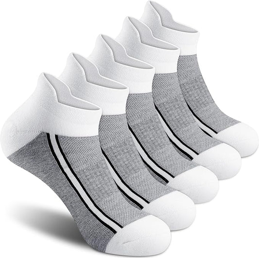 Gonii Men's Running Athletic Ankle Socks - Thick Cushioned Low Cut Socks (5 Pairs)