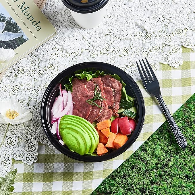 38 oz 50 ct Round Meal Prep Containers with Lids Plastic Food Storage Lunch Plan To Go Box Disposable Take Out Bowls BPA Free Durable Stackable Microwave Freezer Safe (Formerly FULING)