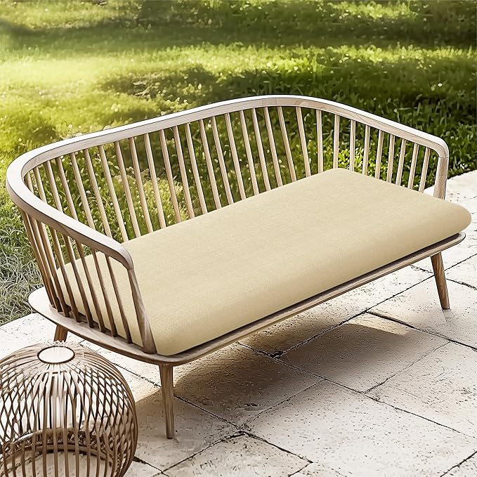 Codi Outdoor Bench Cushion for Patio Furniture 45x18x3 Inch – Linen Texture, Fade Resistant, Waterproof, Removable Cover, Comfortable High-Density Foam for Garden & Porch, Beige