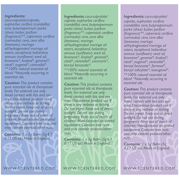 Scentered Aromatherapy Balm Gift Set - Calm & Confident - Pack of 3 Balms: Sleep Well, De-Stress, Focus - Rosemary, Cedarwood, Lavender Essential Oils - Aromatherapy Gifts for Women