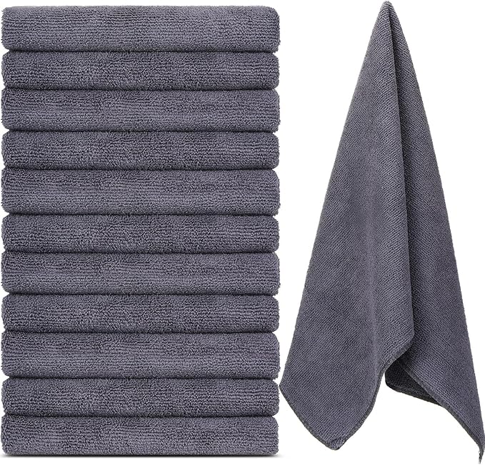 Handepo 12 Pcs Microfiber Workout Gym Towels, 360 GSM 12 x 30 Inch Gentle and Fast Drying Absorbent Towels for Men Women Yoga Travel Sports(Gray)