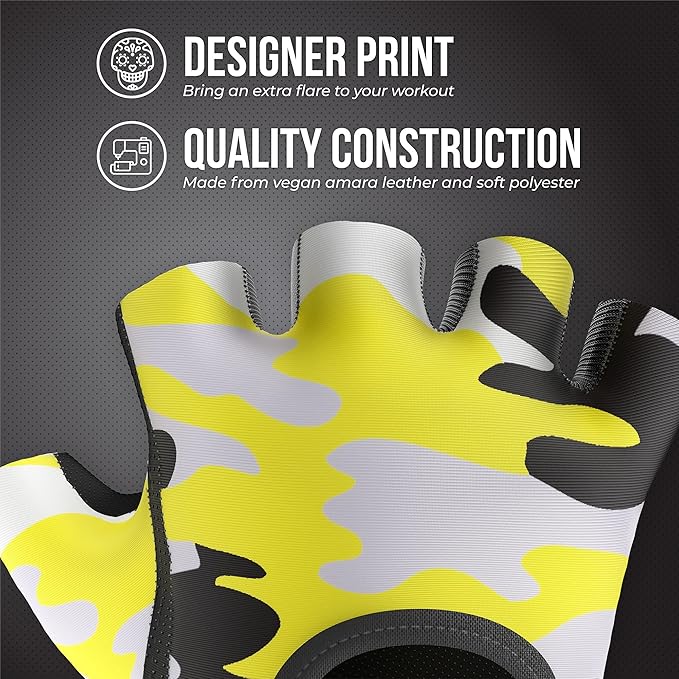 5217 Women's Design Series Camo Print Lifting and Rowing Gloves (Pair) - Lightweight Vegan Medium Padded Microfiber Amara Leather w/Griplock Silicone