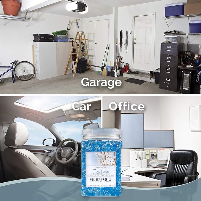 SMELLS BEGONE 48 oz Odor Eliminator Gel Bead Refill - Eliminates Odors from Bathrooms, Cars, Boats, RVs & Pet Areas - Made with Essential Oils - Fresh Cotton Scent