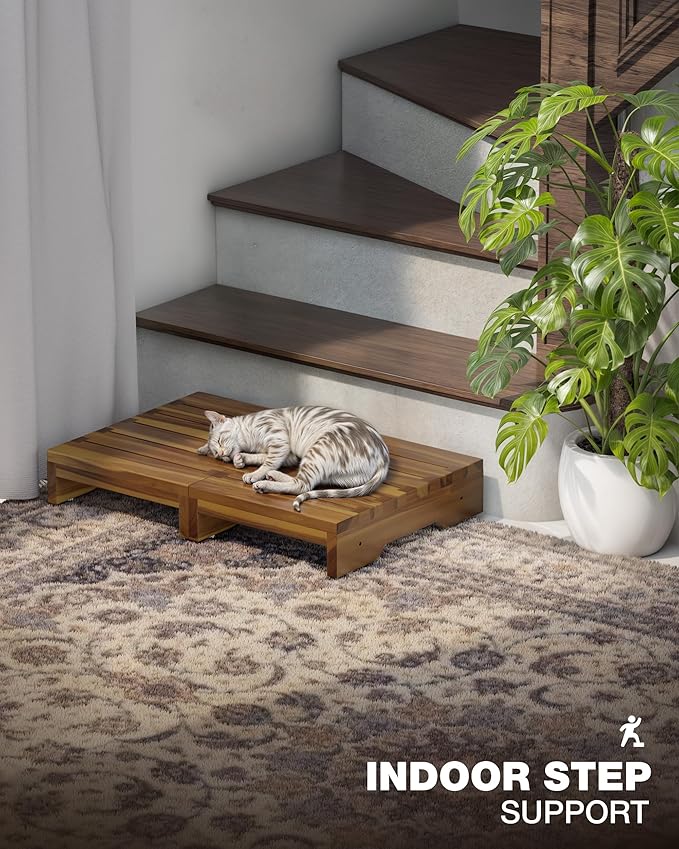 Wooden Platform Step Stool, 24.7" Step Platform for Adults & Elderly - Durable Mobility Stepping and Stair Assist Indoor & Outdoor, Heavy Duty/Non-Slip Step Stool for Handicap, Bedroom, Kitchen