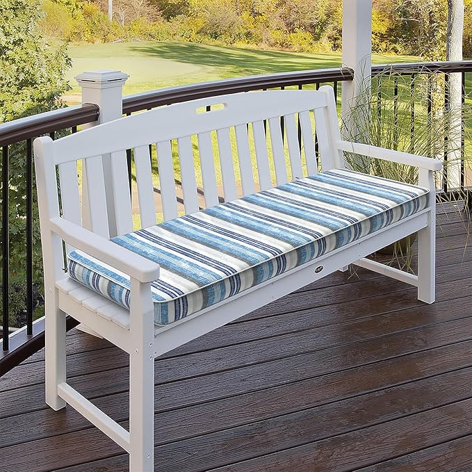 Outdoor Bench Cushion, Patio Furniture Cushion 42 x 18 x 3 Inch, Water Resistant Garden Sofa Swing Pad Settee Loveseat Couch Replacement Cushion, 1 Pack, Stripe Layered Blue