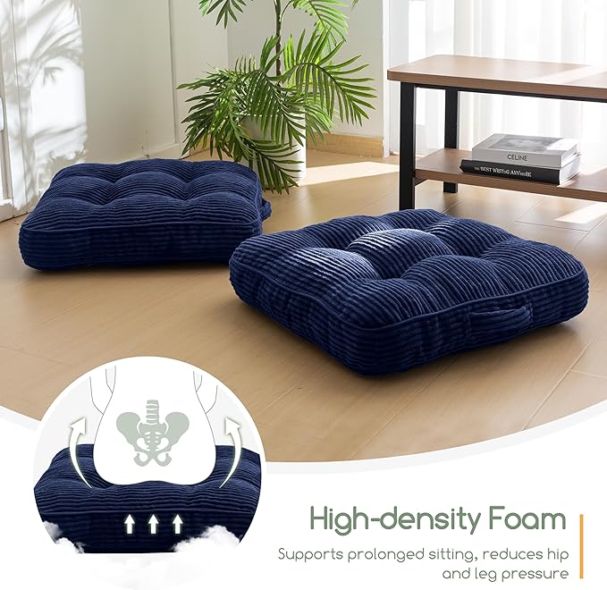 HIGOGOGO Washable Floor Pillow Cushion for Adults, Meditation Cushion Pillow, Large Square Floor Sitting, Removable Tufted Corduroy Cover, for Tatami Living Room or Yoga, 22x22 Inch, Machine Washable