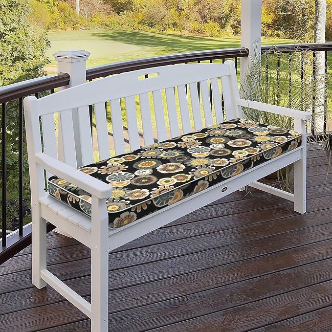Outdoor Bench Cushion, Patio Furniture Cushion 42 x 18 x 3 Inch, Water Resistant Garden Sofa Swing Pad Settee Loveseat Couch Replacement Cushion, 1 Pack,Black Yellow Crosby
