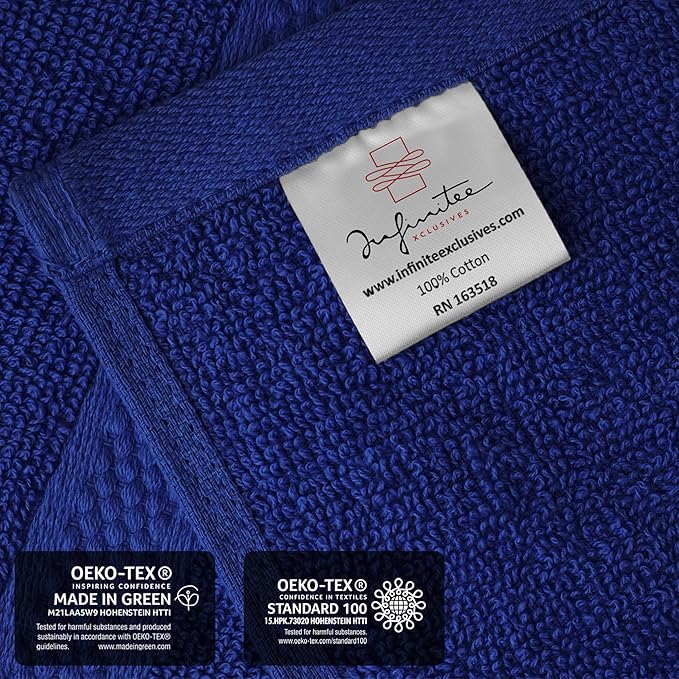 Infinitee Xclusives Hand Towels for Bathroom - Set of 6 (16x28 inches) 600 GSM, 100% Cotton Ultra Soft, Quick Drying, Hotel Quality Hand Towel Set (Tranquil Navy)